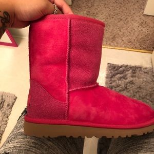 Hot pink UGG boots.